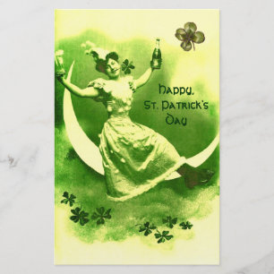 ST PATRICK'S DAY MÅNE DAM MED SKAMROCKAR BREVPAPPER