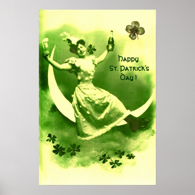 ST PATRICK'S DAY MÅNE DAM MED SKAMROCKAR POSTER (Framsidan)