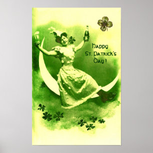 ST PATRICK'S DAY MÅNE DAM MED SKAMROCKAR POSTER