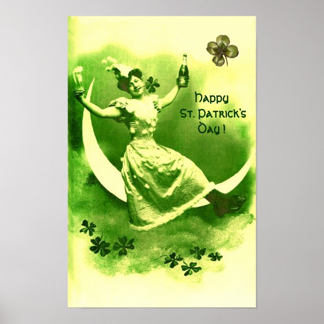ST PATRICK'S DAY MÅNE DAM MED SKAMROCKAR POSTER (Framsidan)