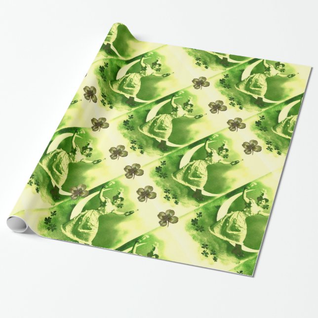 ST PATRICK'S DAY MÅNE DAM MED SKAMROCKAR PRESENTPAPPER (Utrullad)