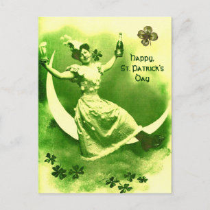 ST PATRICK'S DAY MÅNE DAM MED SKAMROCKAR VYKORT