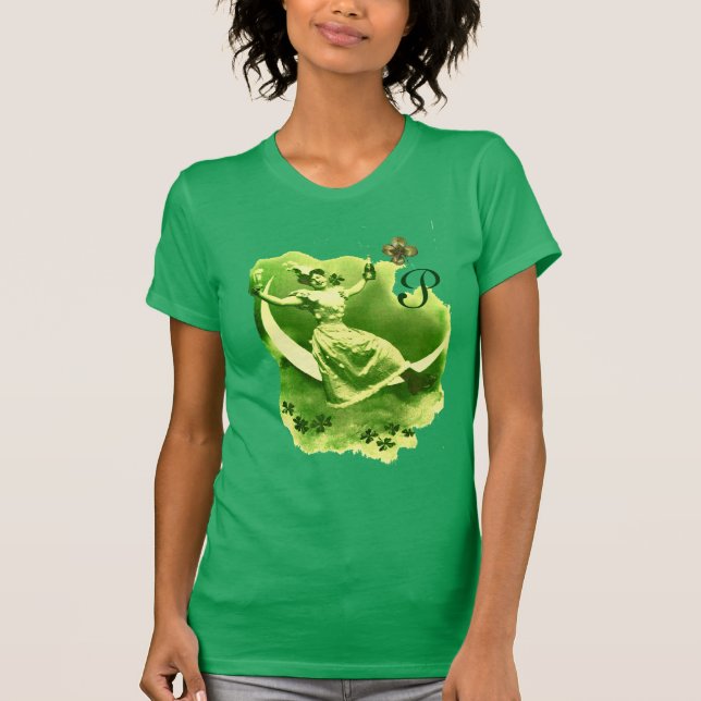 ST PATRICK'S DAY MÅNE DAM MED SKAMROCKS MONOGRAM TEE SHIRT (Framsida)