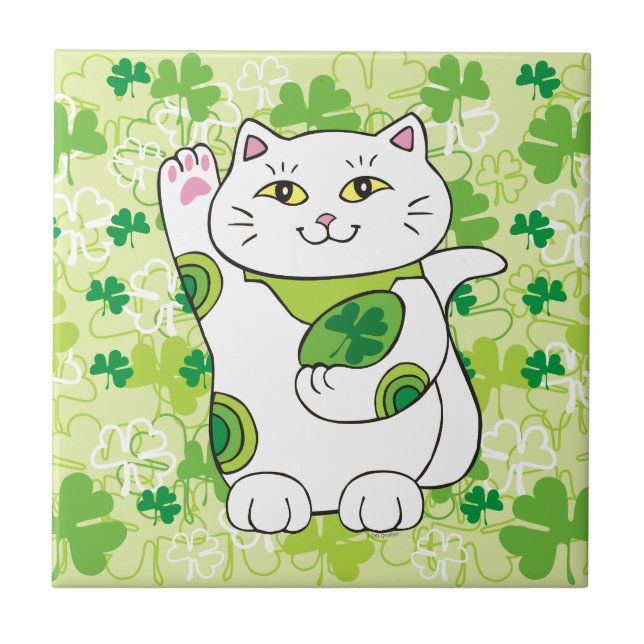 St. Patrick's Day Maneki Neko (Lucky Cat) Kakelplatta (Framsidan)