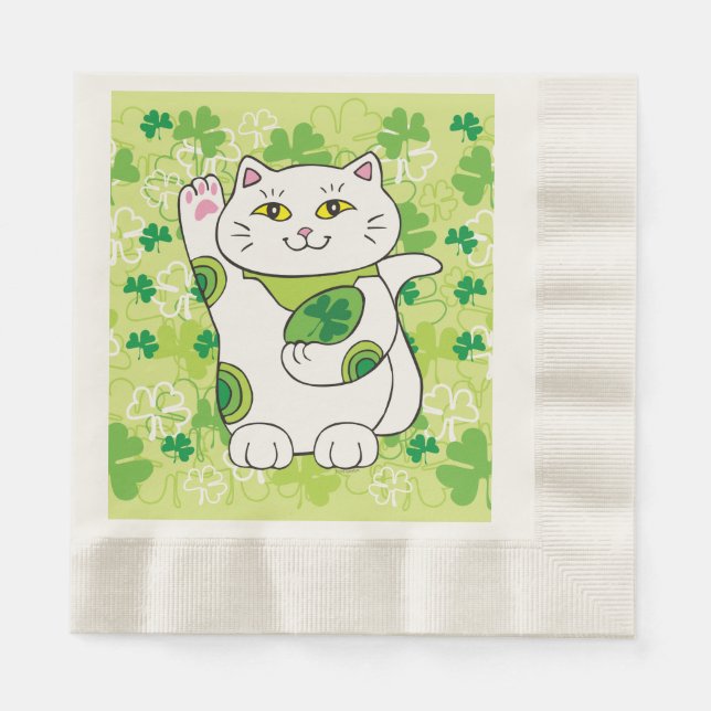 St. Patrick's Day Maneki Neko (Lucky Cat) Pappersservett (Framsidan)