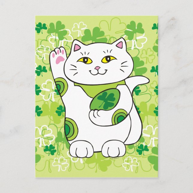 St. Patrick's Day Maneki Neko (Lucky Cat) Vykort (Framsida)