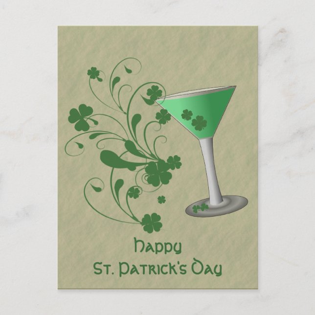 St Patrick's Day Martini Postkort Vykort (Framsida)