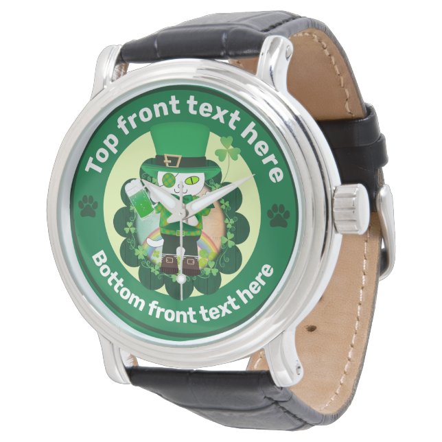 St. Patrick's Day med en lucky One-Eyed Cat Armbandsur (Vinklad)