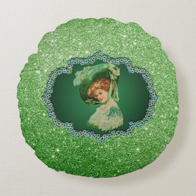 St patricks day med gröntFrame FauxGlitter2 Rund Kudde (Framsidan)
