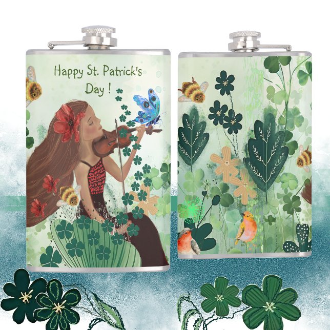 St. Patrick's Day med Music Fickplunta (St Patrick's Day with Music Flask, with woman playing a violin )