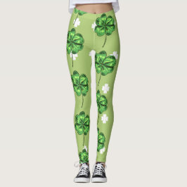St. Patrick's Day med shamrocks på grönt Leggings