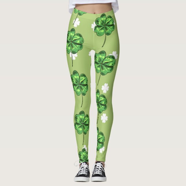  St. Patrick's Day med shamrocks på grönt Leggings (Framsida)