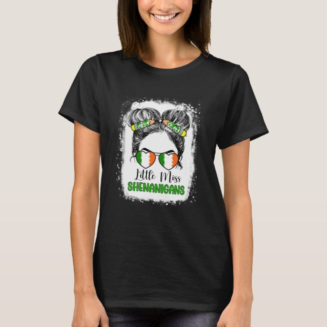 St Patrick's Day Messy Bun for Girls Little Miss S T Shirt (Framsida)