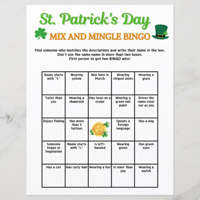 St. Patrick's Day Mix and Mingle Bingo Game (Framsida)