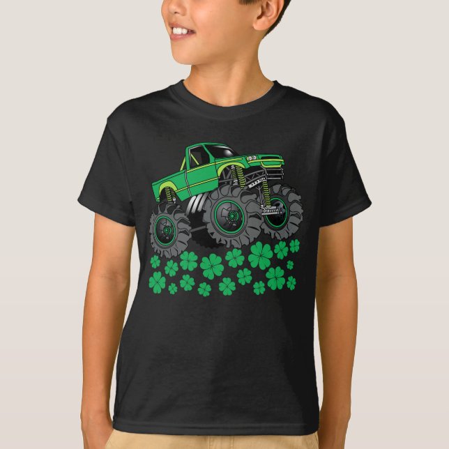 St patricks day Monster Lastbil Boys Gift T Shirt (Framsida)