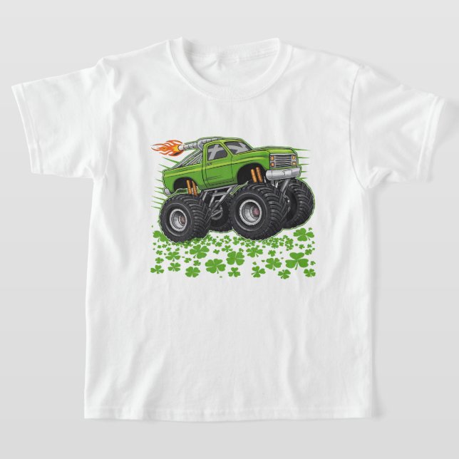 St patrick's day monster lastbil schamprock för po t shirt (Laydown)