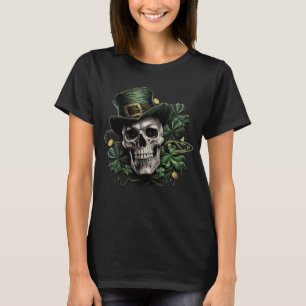 St patricks day Mörk Irish Skull med Shamrocks T Shirt