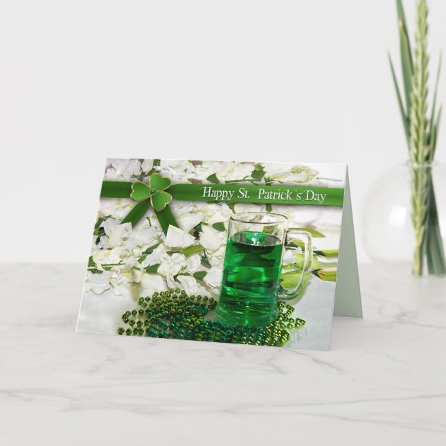 St. Patrick's Day - Mugg med Grönt-dryck - Pärlor Kort (Framsida)