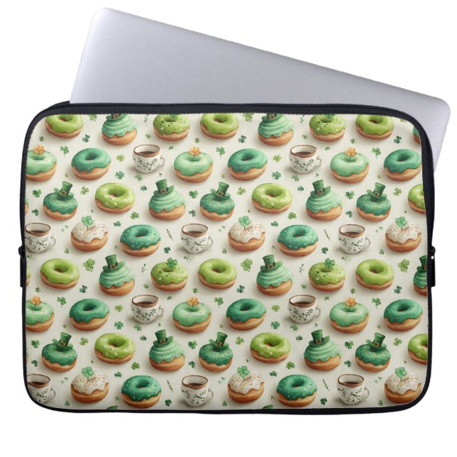 St. Patrick's Day-munkar & kaffe Vattenfärg Laptop Fodral (Framsidan)