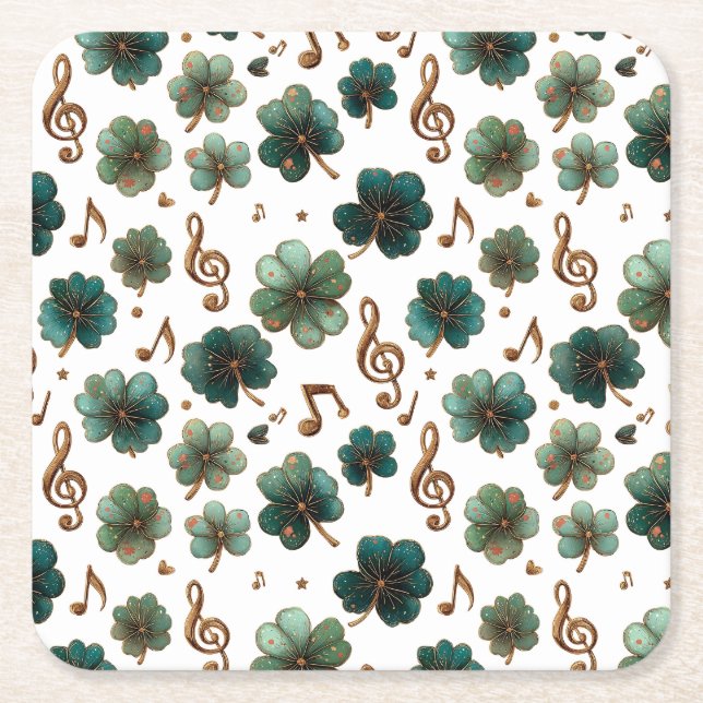 St. Patrick's Day Musikalisk Shamrock Underlägg Papper Kvadrat (Framsidan)