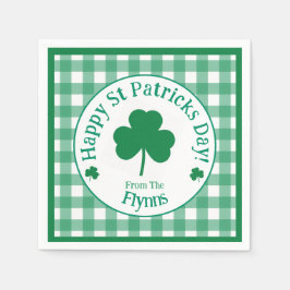 St Patricks Day NAME Irish Clover Green Check Pappersservett