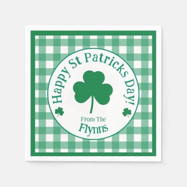St Patricks Day NAME Irish Clover Green Check Pappersservett (Framsidan)