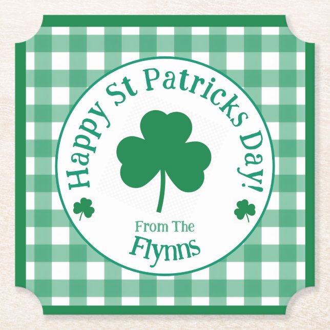 St Patricks Day NAME Irish Clover Green Check Underlägg Papper (Framsida)
