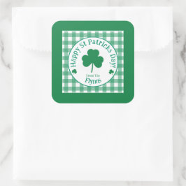 St Patricks Day NAMN Irländsk Klöver Grön Kryss LG Fyrkantigt Klistermärke