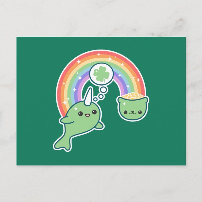 St patrick's day Narwhal Vykort (Framsida)