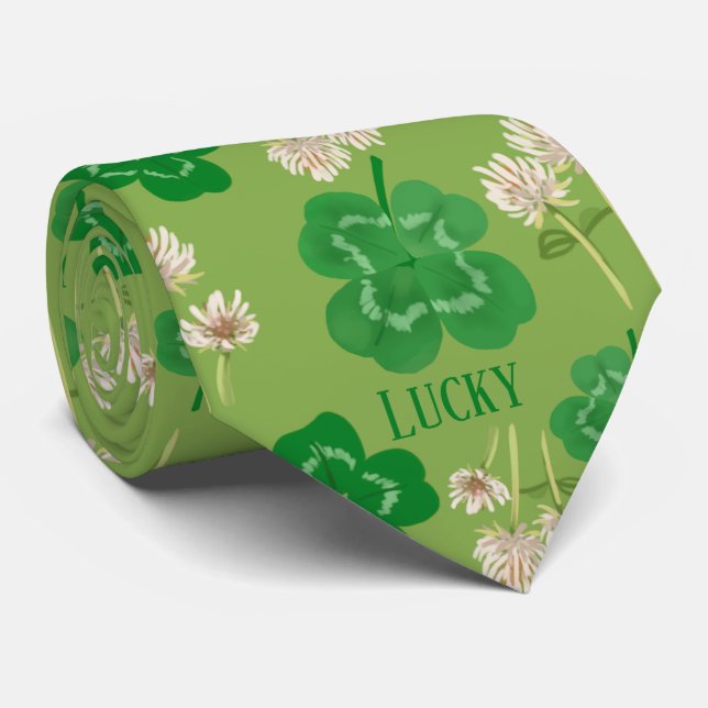 St Patrick's Day Neck Tie Grönt Lucky Klöver Slips (Rullad)