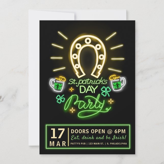 St. Patrick's Day Neon Party Flyer Inbjudningar (Framsida)