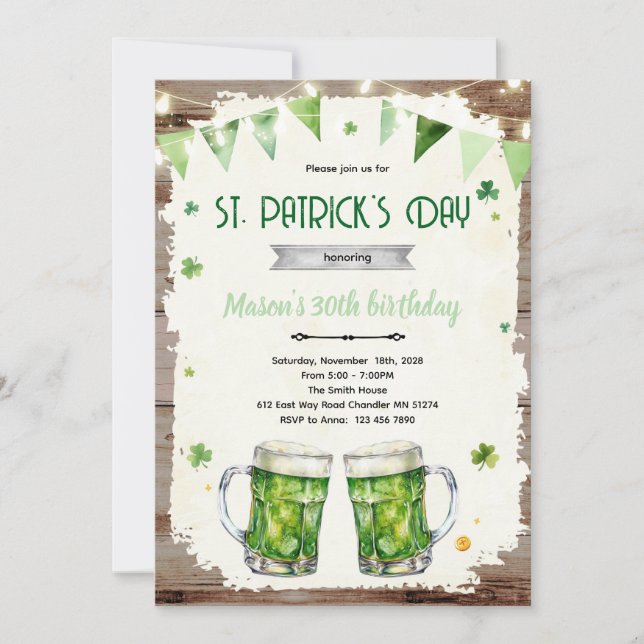 St Patricks Day öl födelsedagsinbjudan Inbjudningar (Framsida)