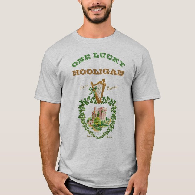 St patrick's day One Lucky Hooligan Blarney Castle T Shirt (Framsida)