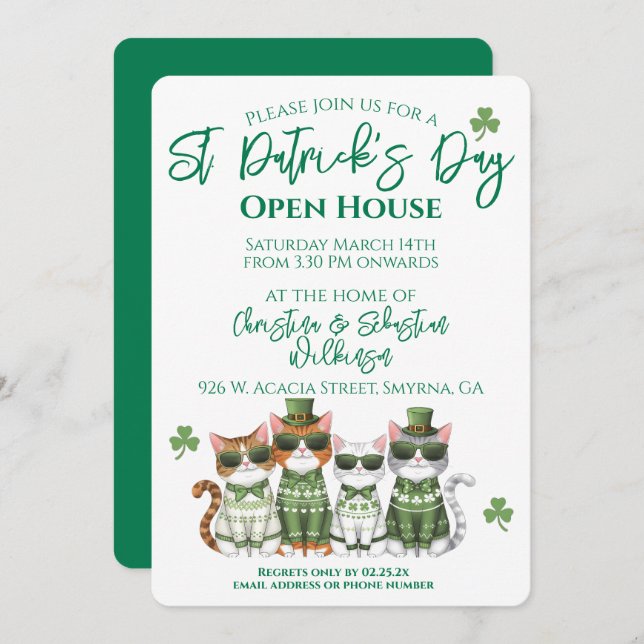 St patrick's day Open House-katter Inbjudningar (Fram/baksida)