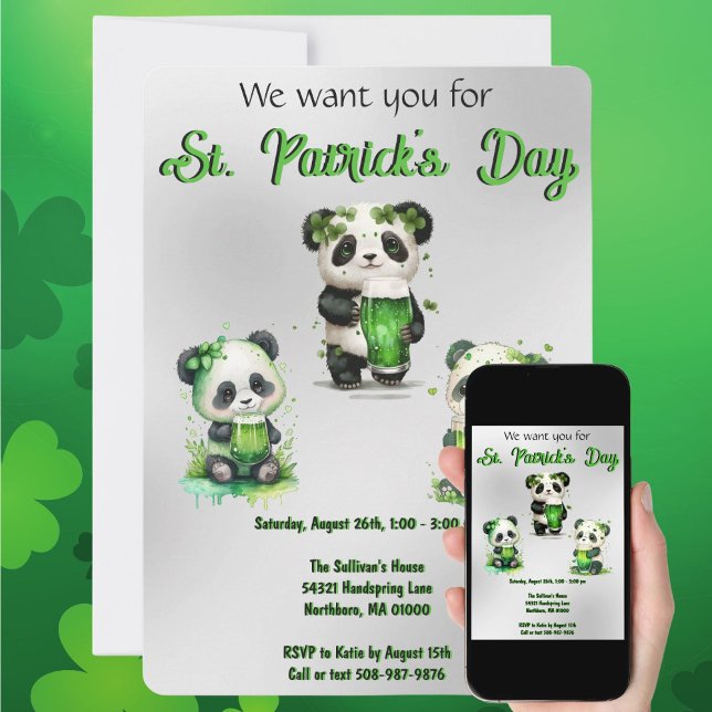 St. Patrick's Day Panda Björn Fest Inbjudan  (Skapare uppladdad)