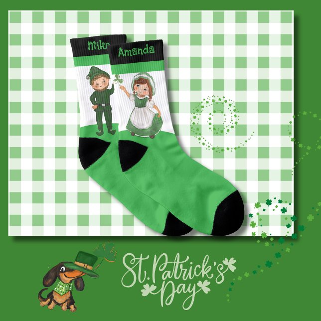 St. Patrick's Day, par Grönt White Black Strumpor (St. Patrick's Day Couple Gree White Black Socks)