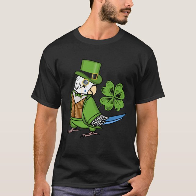 St Patricks Day Parrot I Blue Budgie Budgerigar T Shirt (Framsida)