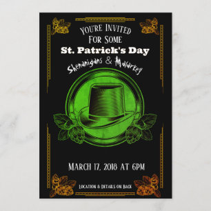 St. Patrick's Day Party bjudan Grönt Guld Inbjudningar