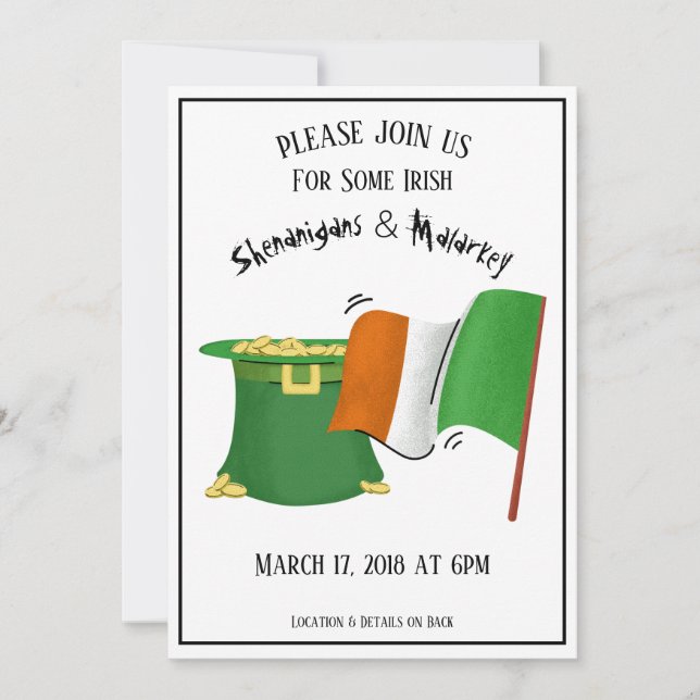 St. Patrick's Day Party bjudan Guld Pot & Flagga Inbjudningar (Framsida)