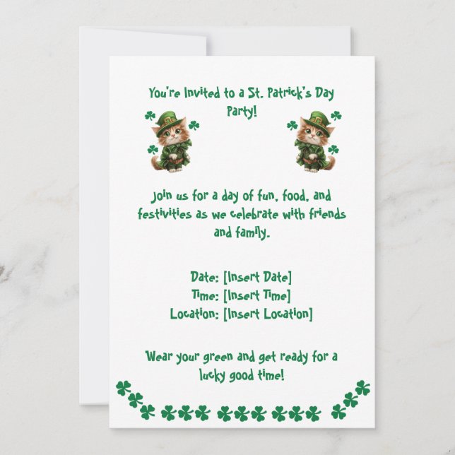 St. Patrick's Day Party bjudande in - för Cat Love Inbjudningar (Framsida)