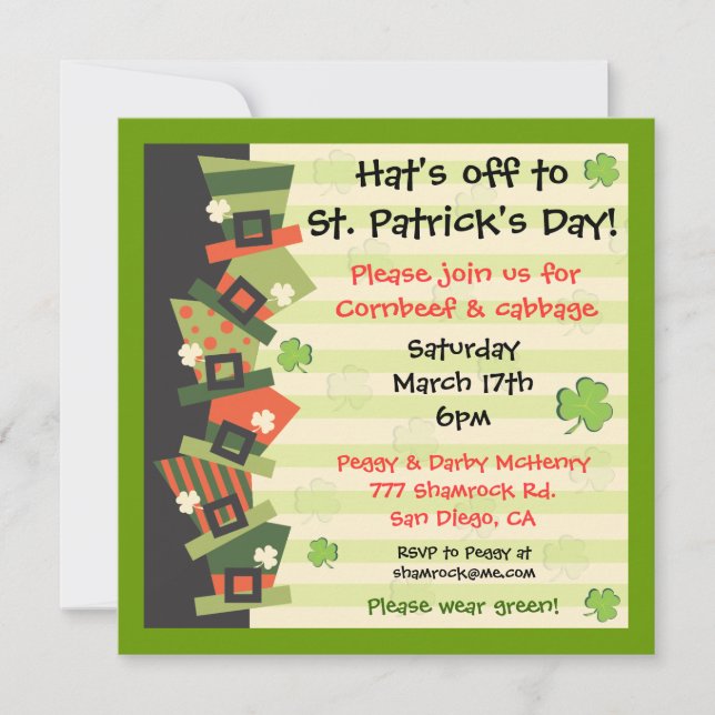 St. Patrick's Day Party Hat-inbjudan Inbjudningar (Framsida)