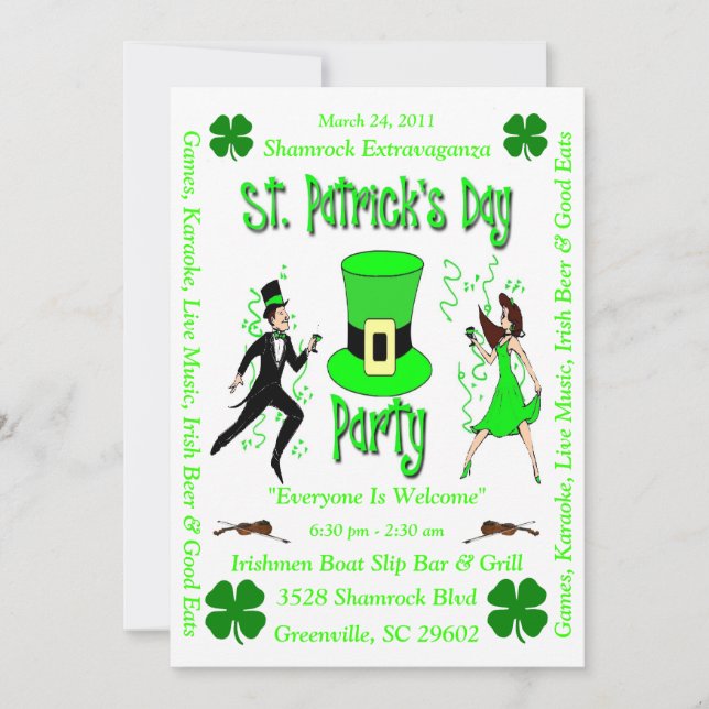 St. Patrick's Day Party Inbjudningar (Framsida)