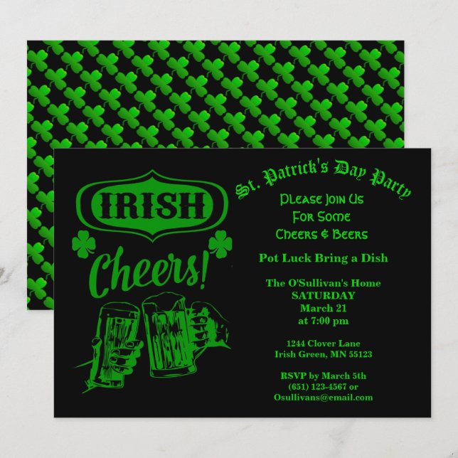 St patrick's day Party Irish Cheers Pot Tur Inbjudningar (Fram/baksida)