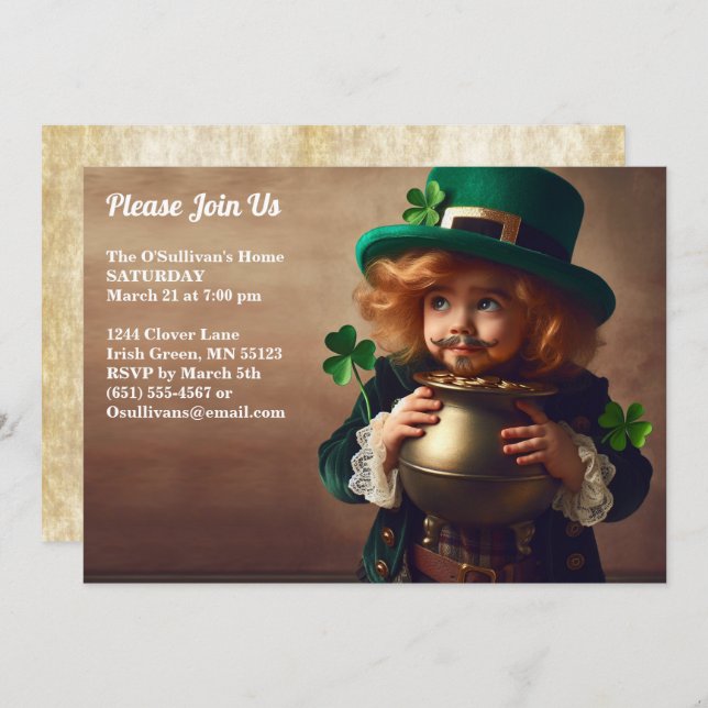 St patrick's day Party Irish Child Pot of Guld Inbjudningar (Fram/baksida)