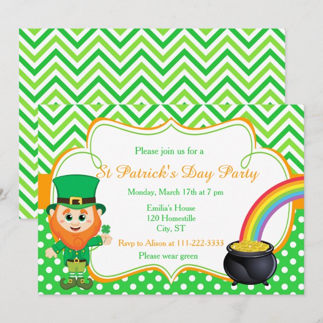 St patrick's day Party Leprechaun Inbjudningar (Fram/baksida)