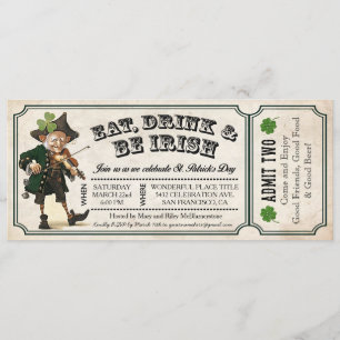 St. Patrick's Day Party Vintage Biljett Inbjudningar