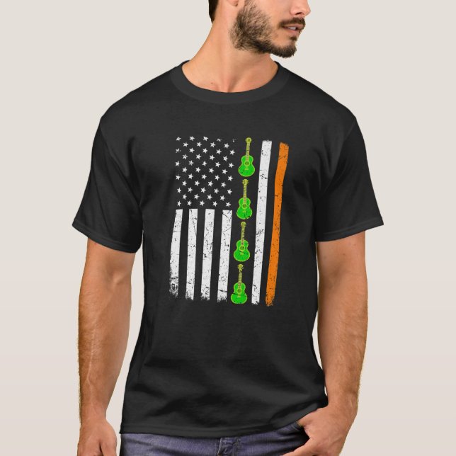 St patrick's day Patriotic Guitar Irish American F T Shirt (Framsida)