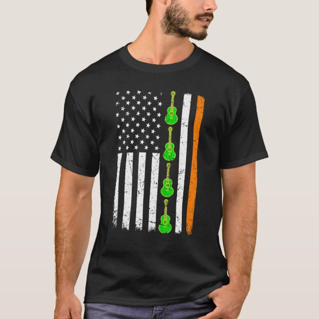 St patrick's day Patriotic Guitar Irish American T Shirt (Framsida)