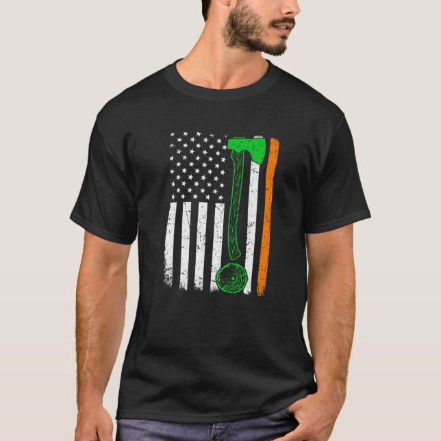 St Patrick's Day Patriotic Woodworking Irish Ameri T Shirt (Framsida)
