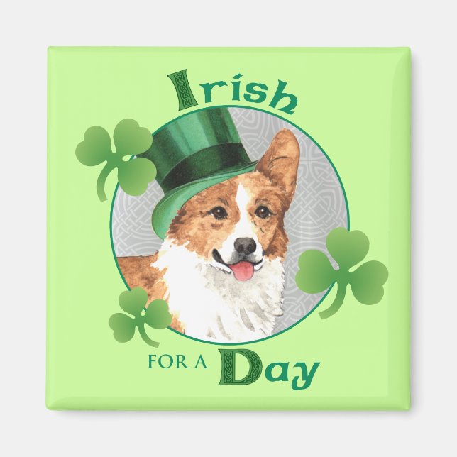 St. Patrick's Day Pembroke Welsh Corgi Magnet (Framsidan)